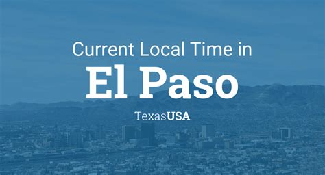 La hora actual en El Paso, Texas, Estados Unidos es . 17:09:11. Sábado, Febrero 17, 2024, Semana 7. Independence Day (Kosovo) ... Desde 10 Marzo 2024: UTC -6 / Mountain Daylight Time (MDT) La hora en El Paso es usualmente dos horas detrás la …